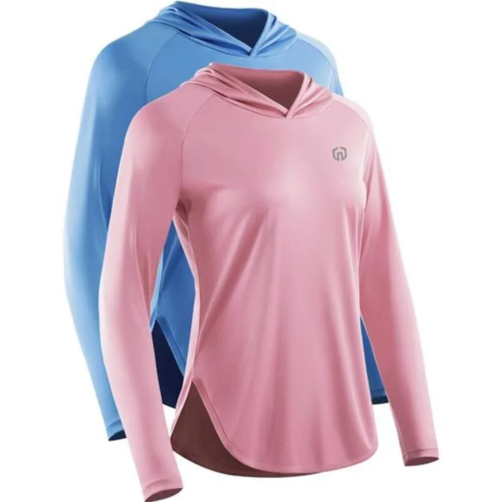 2 Pack Women's Sun Protection Athletic Long Sleeves Shirts with Hoods